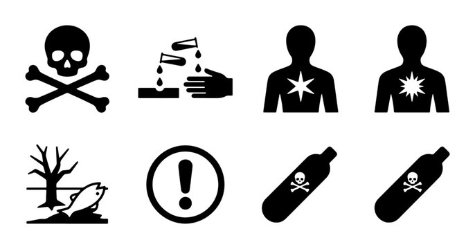 Hazard Symbols Set: Danger, Warning, Toxicity, Chemical, Environmental, Health Icons
