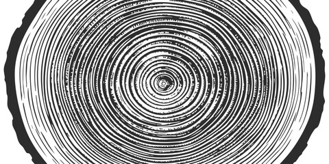 Black and white cross section of a tree trunk showing detailed circular growth rings pattern texture design © ZenVectors