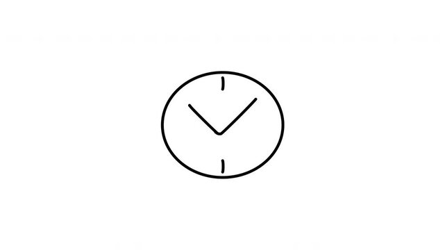 Minimalist outline animation of clock face time management school schedule icon drawing on and fading out. Features a clean pop up style in 3 color setups.
