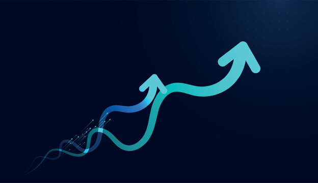 Bright light blue arrows symbolize growth, upward direction, and increasing profitability, making this design ideal for finance, business, and investment themes