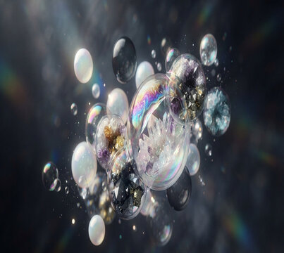 Soap bubbles morph into geodes in opal hematite gradient