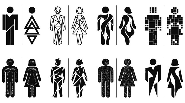 Creative icons - Creative Collection of Toilet Signs and Gender Symbols Featuring Modern Icons in a Restroom Set with Multiple Artistic Style Variants