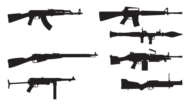 Assortment Of Firearms In Black Silhouette ak47