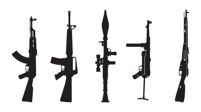 Assortment Of Firearms In Black Silhouette ak 47