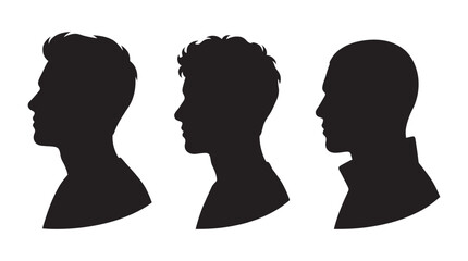 Fototapeta premium Three Male Profile Silhouettes Against White Background Black Silhouette
