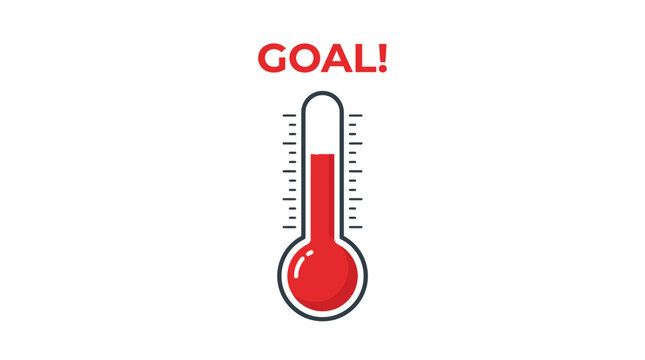 A red thermometer icon reaching the goal level with a bold text label on top