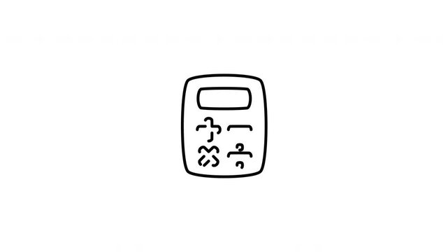 Minimalist outline animation of financial calculator math accounting tool icon drawing on and fading out. Features a clean pop up style in 3 color setups.