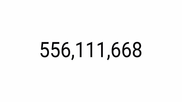 0 to 100000000 number counter animation on a transparent background, zero to hundred Million number counter animation for views, like and followers counter in 4k with alpha channel,