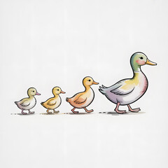 Fototapeta premium Mother Duck Walking with Ducklings Watercolor Animal Illustration