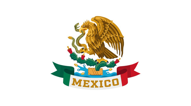Traditional Golden Eagle and Snake Emblem with Cactus Detail