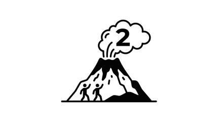 Obraz premium Volcano Eruption Icon with People and Number 2