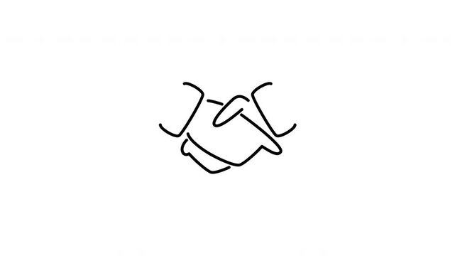 Minimalist outline animation of handshake deal corporate partnership agreement icon drawing on and fading out. Features a clean pop up style in 3 color setups.