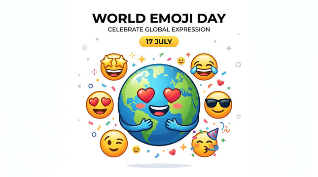 Global world emoji day promotional design with earth emoji character and various facial icons