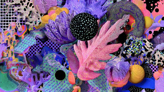 landscape composed of flowing algorithms and geometric structures, surreal futuristic environment