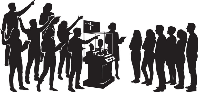 Black silhouettes, people protesting, crowd demonstration, activist group, social movement