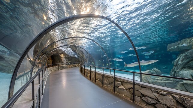 featuring transparent tunnels and exotic marine life, immersive underwater experience and vibrant colors