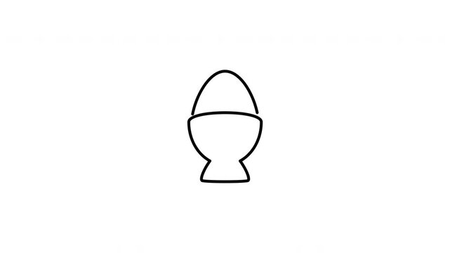 Minimalist outline animation of soft boiled egg in cup breakfast food icon drawing on and fading out. Features a clean pop up style in 3 color setups.