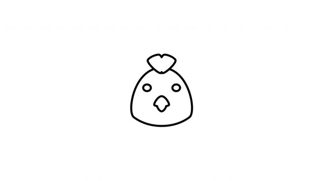 Minimalist outline animation of chicken head rooster poultry farming food icon drawing on and fading out. Features a clean pop up style in 3 color setups.