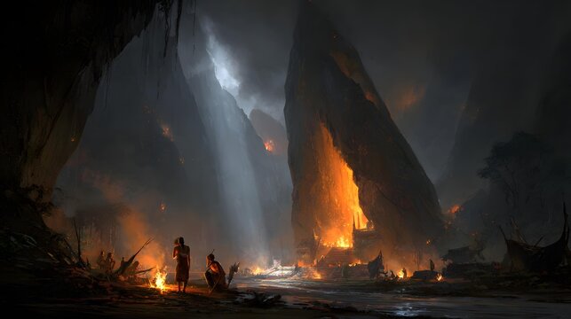 temple hidden deep within a glowing jungle, bioluminescent plants, magical mist, intricate architecture and dramatic light rays