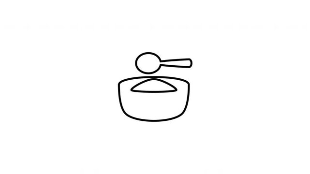 Minimalist outline animation of hot rice porridge congee bowl with spoon icon drawing on and fading out. Features a clean pop up style in 3 color setups.