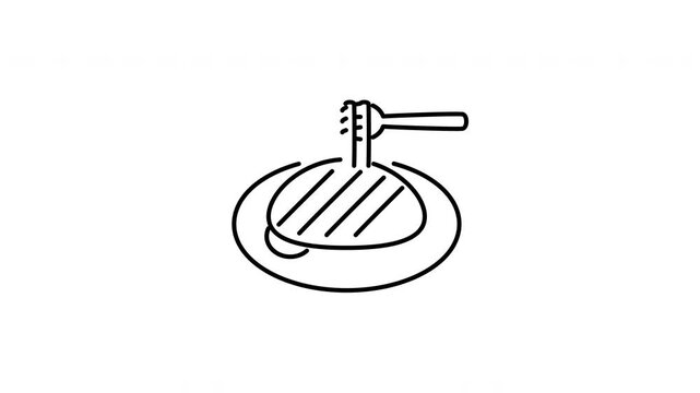 Minimalist outline animation of italian pasta spaghetti noodle dish with fork icon drawing on and fading out. Features a clean pop up style in 3 color setups.
