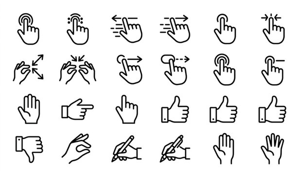seamless pattern with numbers Minimal black and white hand icons pack with touch gestures click navigation and communication symbols vector isolated on white background