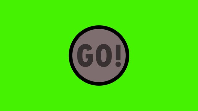 Animated start button with go message isolated on green background for video overlays and motion graphics
