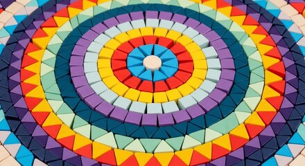 Fototapeta premium Colorful mosaic pattern with concentric circles vibrant geometric design artistic arrangement.