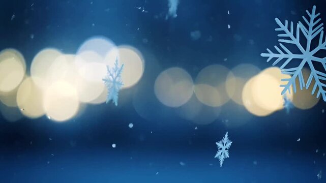 Animation snowflakes floating with soft white bokeh lights.