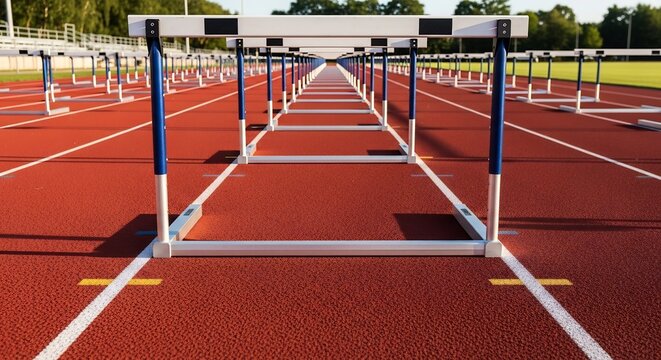 Athletic Track and Field Hurdles: A Perspective View of the Race Course.