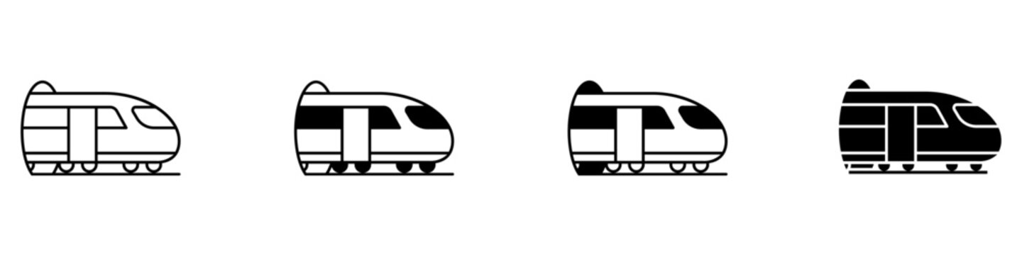 Train in tunnel icon vector set. Railway passage illustration sign collection. Underground rail symbol. Tunnel transport logo or mark.