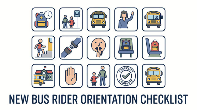 Back-To-School Bus Rider Orientation Icons and Safety Guidelines
