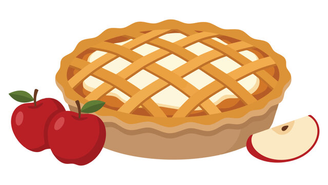 Fresh baked apple pie with lattice crust and red apples on the side