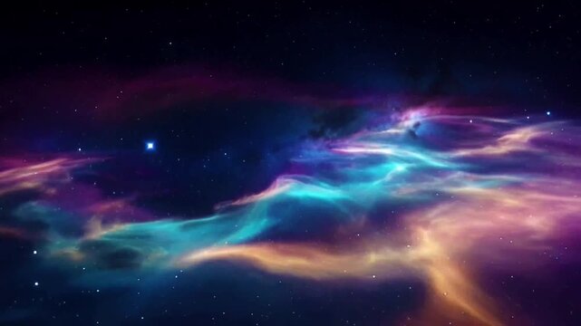 Realistic deep space nebula with luminous gas clouds.
