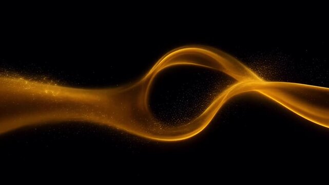 Realistic Luxury abstract golden wave on black background  flowing metallic light curves.