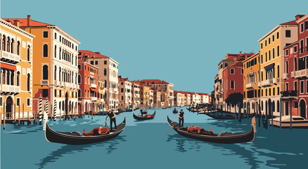 Venice Grand Canal Vector Illustration Design Background Featuring Gondolas and Italian Architecture for Travel Concept Art 56 © DOLARRIZ JHON