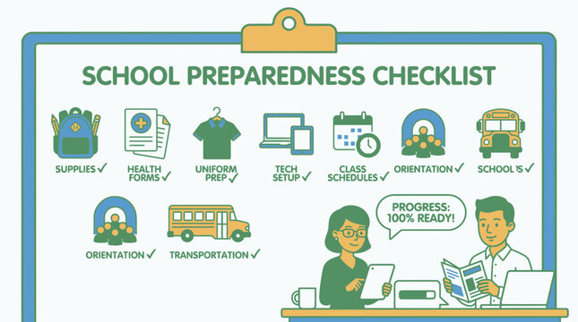 Back To School Preparedness Checklist With Icons
