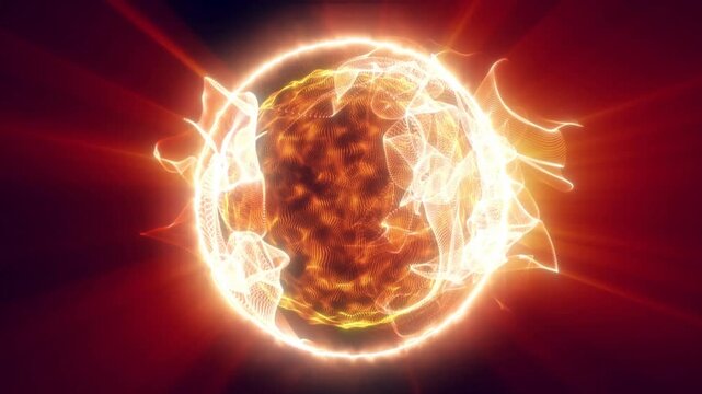 Blazing sun, fiery ball, solar flare, orange glow, energy burst