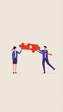 Mismatch, confused businessman putting together a mismatched puzzle animated motion graphic.