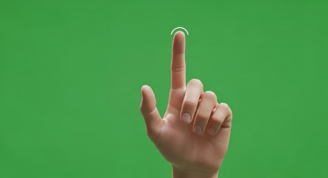 A hand pointing upwards with the index finger on a green background