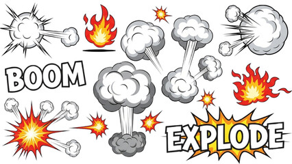 Explosion effects with boom and explode illustrations © Stock Image Paradise