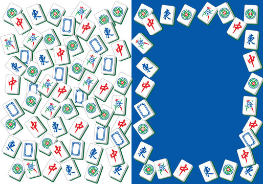 Mahjong Tiles Decorative Pattern and Border Frame Set