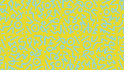 Doodle abstract vector pattern on Aquamarine color with Canary Yellow background. Fun Aquamarine doodle lines pattern