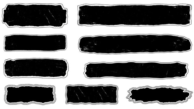 A group of abstract black rectangles with white outlines are scattered on a clean white background.