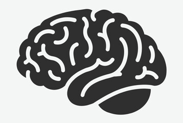 Fototapeta premium Simple black silhouette icon of a human brain is shown from a side view against a light background for medical and cognitive concepts.