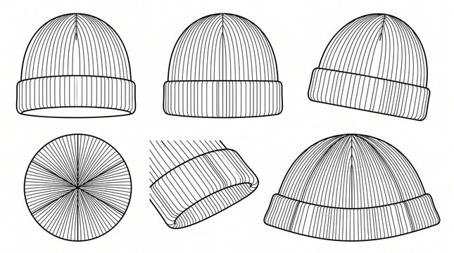 Beanie Knit Hat Technical Fashion Sketch Template Vector Illustration Tech Pack Ribbed Cap
