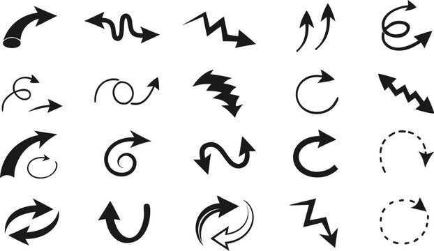 Collection Of Black Arrow Icons Various Shapes And Directions
