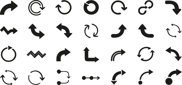 Collection Of Black Arrow Icons On White Background