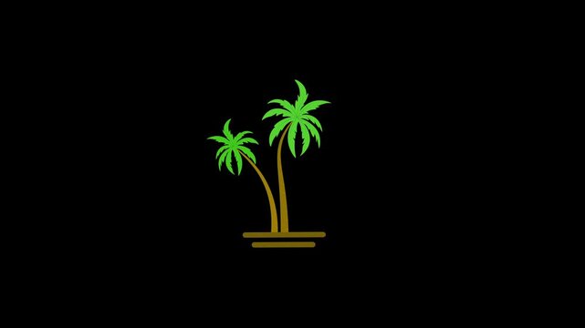 Coconut tree swaying icon, animated coconut tree swaying in the wind, for summer theme