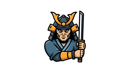 Obraz premium Aggressive Japanese Samurai Warrior Mascot Character Holding Katana Sword Illustration